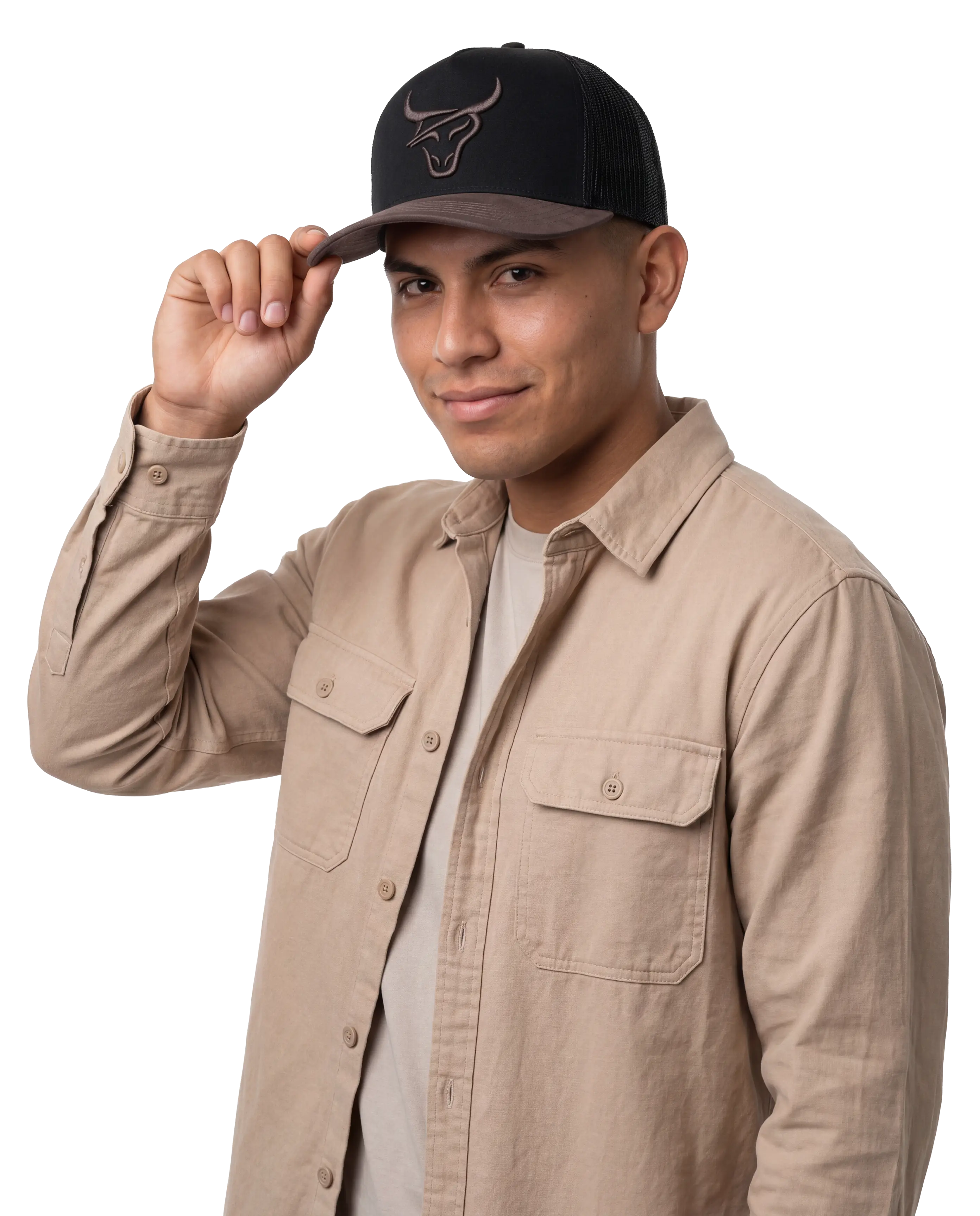 HONKER BULL  HAT BLACK/BROWN LEATHER BRIM - MESH - Image 2