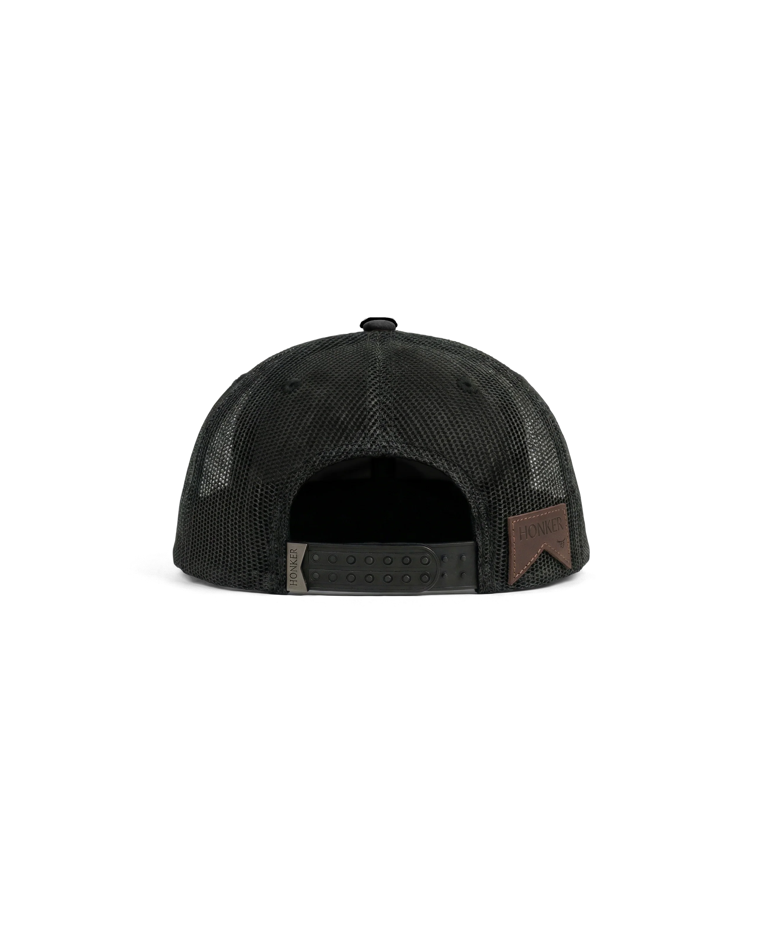 HONKER BULL  HAT BLACK/BROWN LEATHER BRIM - MESH - Image 3