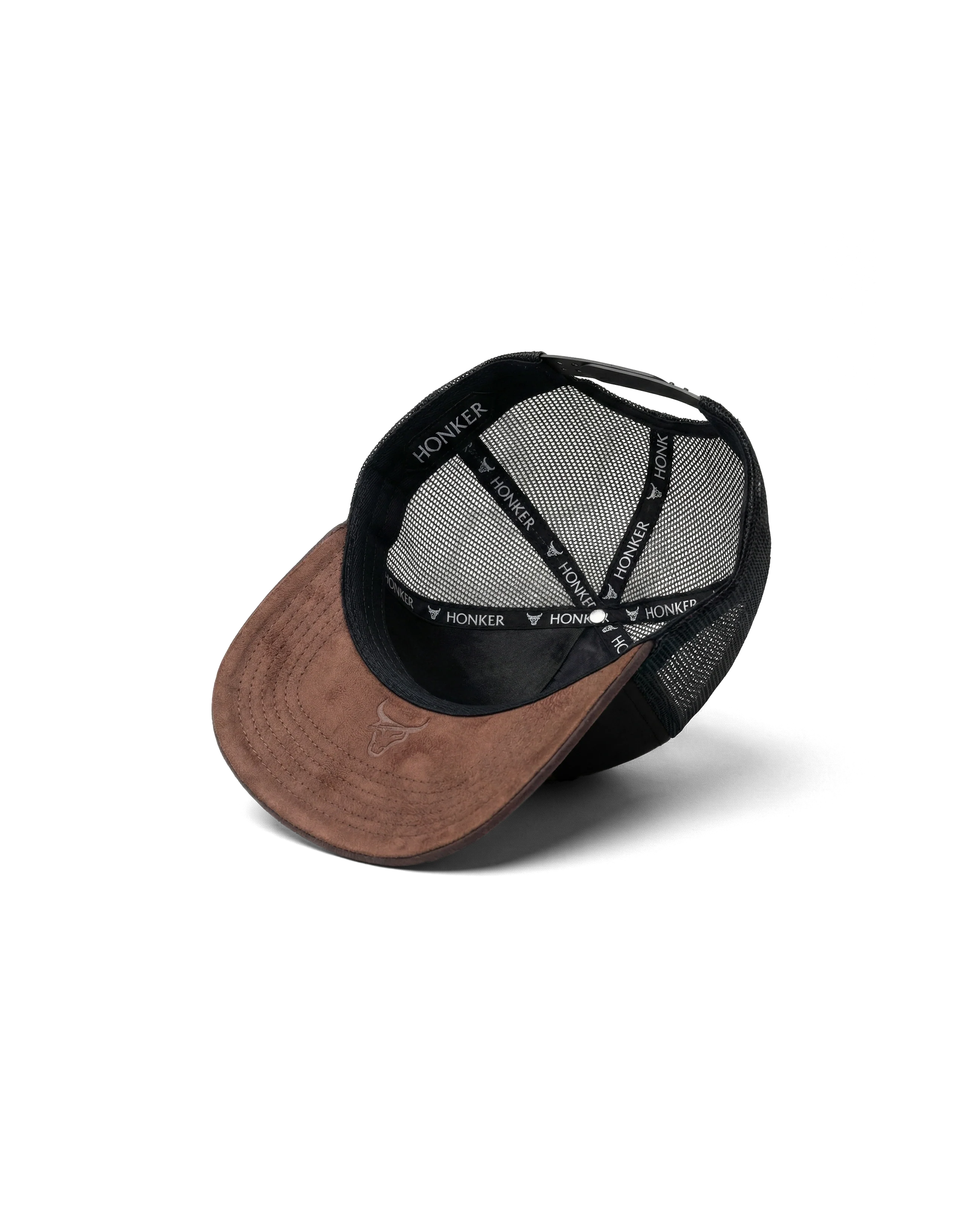 HONKER BULL  HAT BLACK/BROWN LEATHER BRIM - MESH - Image 4
